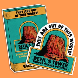 Adesivo Gli incontri ravvicinati del terzo tipo Devils Tower Purè di patate, divertenti film degli anni ’70, adesivi per laptop alieni