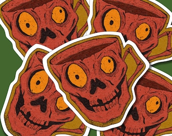 Spooky Skull Sticker Halloween Coffee Addict Laptop Decal