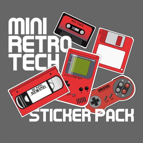 Retro Tech Stickers 80s Aesthetic Sticker Pack | Computer Sticker | Gaming Sticker | Cassette Tape Sticker | VHS Tape Sticker