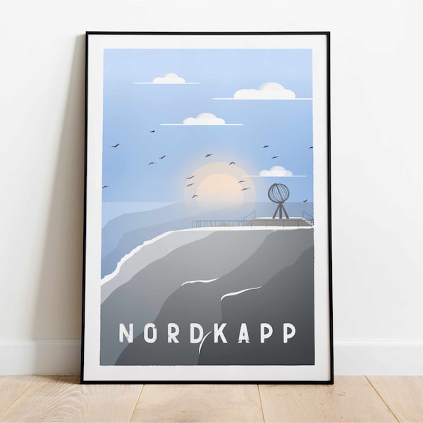 Nordkapp Travel Poster, Nordkapp travel print, Norway wall art, Minimalist retro travel poster, Norway travel decor, Travel gift,north cape