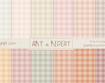 Papier cyfrowy w kratkę boho 2 w kratkę gingham | Wzory bezszwowe (pliki JPG 12x12)