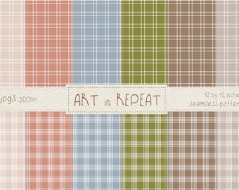 Rustic Harmony Plaid Seamless Patterns | Pastel Gingham Digital Paper Pack (12x12 JPGs)