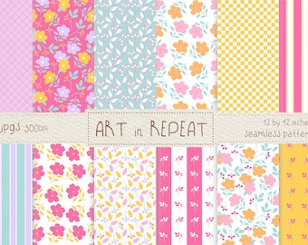 Bright  Blooms Seamless Patterns | Spring Floral Digital Paper (12x12 JPG)