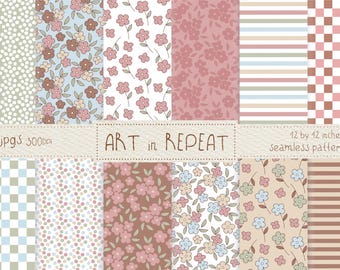 Sweet Florals Digital Paper | Warm Tone Seamless Patterns (12x12 JPG)