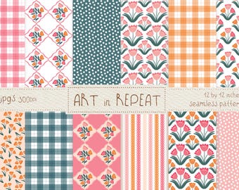 Tulips Seamless Patterns | Digital Set (12x12 JPG)