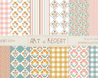 Dreamy Tulips Seamless Patterns | Digital Set (12x12 JPG)