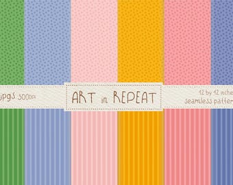 Cottage Spring Dots and Stripes Digital Paper • Seamless Patterns (12x12" JPG) (Digital Download)