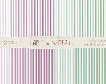 May include: Four seamless patterns with vertical stripes in shades of purple and green. The patterns are labeled "ART in REPEAT" and "12 by 12 inches seamless patterns". The image is a digital art design.
