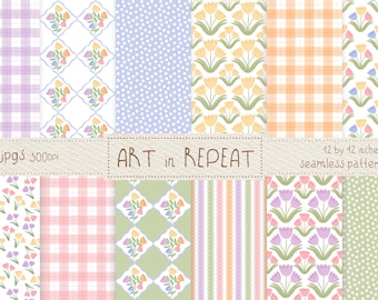 Spring Tulips Seamless Patterns | Digital Set (12x12 JPG)