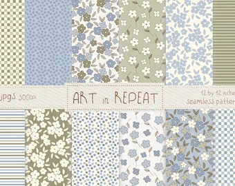 Posy Parade Seamless Patterns | Warm Blues and Greens