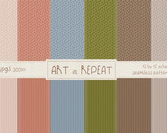 Rustic Harmony Dots and Stripes Digital Paper • Seamless Patterns (12x12" JPG) (Digital Download)