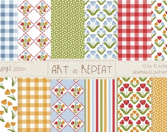 Tulips in Bloom Seamless Patterns | Digital Set (12x12 JPG)