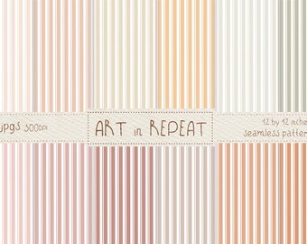May include: Collection of seamless patterns with vertical stripes in various pastel colors, including pink, peach, and beige. The image includes the text "ART in REPEAT" and "12 by 12 inches seamless patterns". The patterns are in JPG format at 300 DPI.