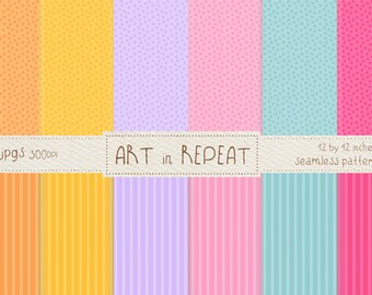 Summer Brights Dots and Stripes Digital Paper • Seamless Patterns (12x12" JPG) (Digital Download)