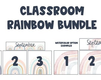Classroom Calendar & Supply Labels Rainbow Bundle