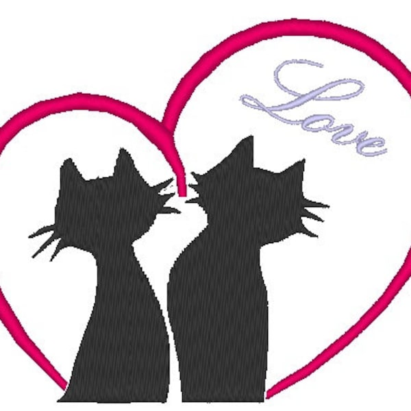 Stickdatei Katzen-Herz/Embroidery file cat heart, pes, vp3, dst, exp, jef