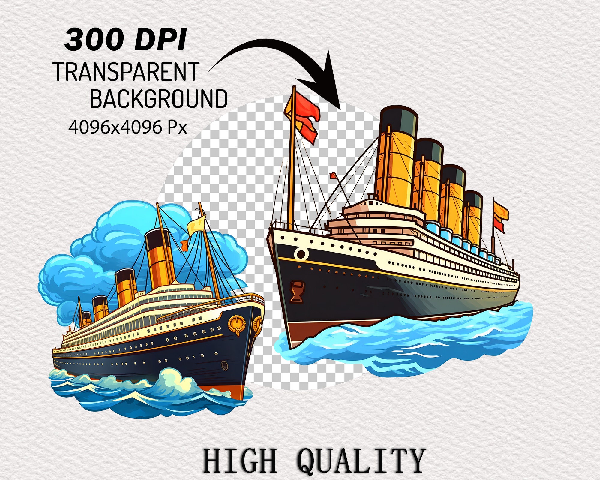Titanic Watercolor Clipart PNG Nursery Clipart Cruise Ship Etsy