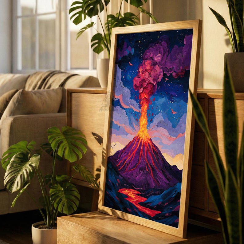 Frame By Frame Volcano Exploding Vibrant Volcano Eruption Art Print | Dramatic Impasto Lava Flow ...