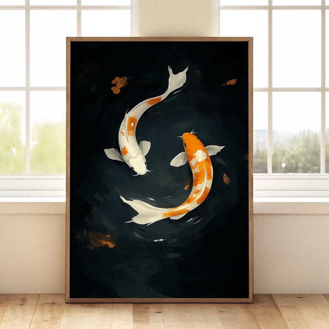 Koi Fish Art Print | Yin Yang Harmony Wall Decor | Japanese Serene ...