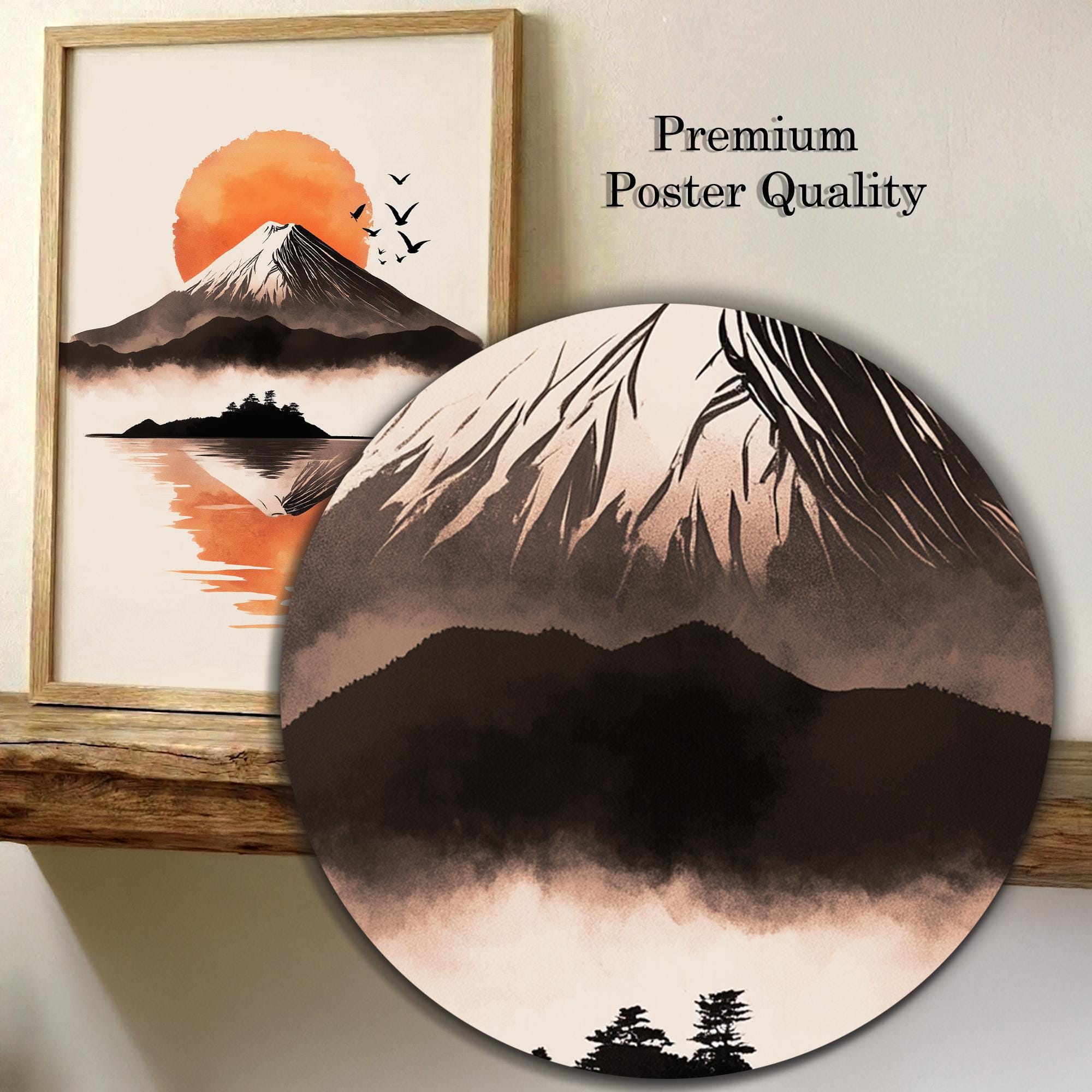 Japanese Mount Fuji Art | Minimalist Sunrise Landscape Print | Sumi-e ...