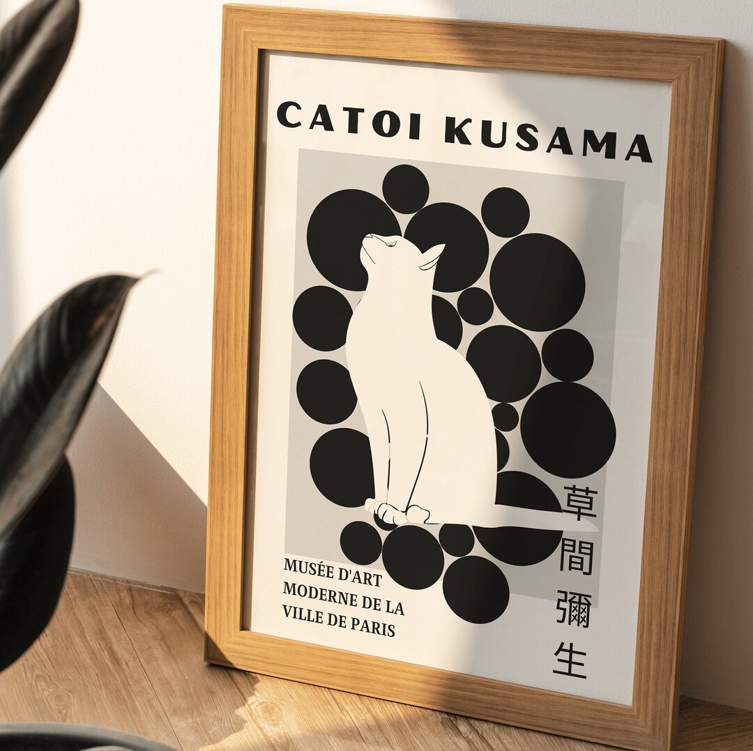 Yayoi Kusama Inspired Poster, Yayoi Kusama Cat Version Print, Wall Art ...