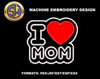 Mom Embroidery Design on Applique, Mother's Day Machine Embroidery File, Instant Download