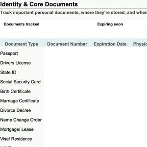 Life Admin Google Sheets Template for Documents, Subscriptions, Housing, Vehicles, and Tasks
