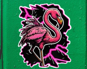 Tropical Pink Neon Glossy Flamingo Sticker
