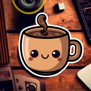 Happy Coffee Sticker, Cute Coffee Sticker, Coffee Cup, Vinyl Sticker, Great for Coffee Fans!