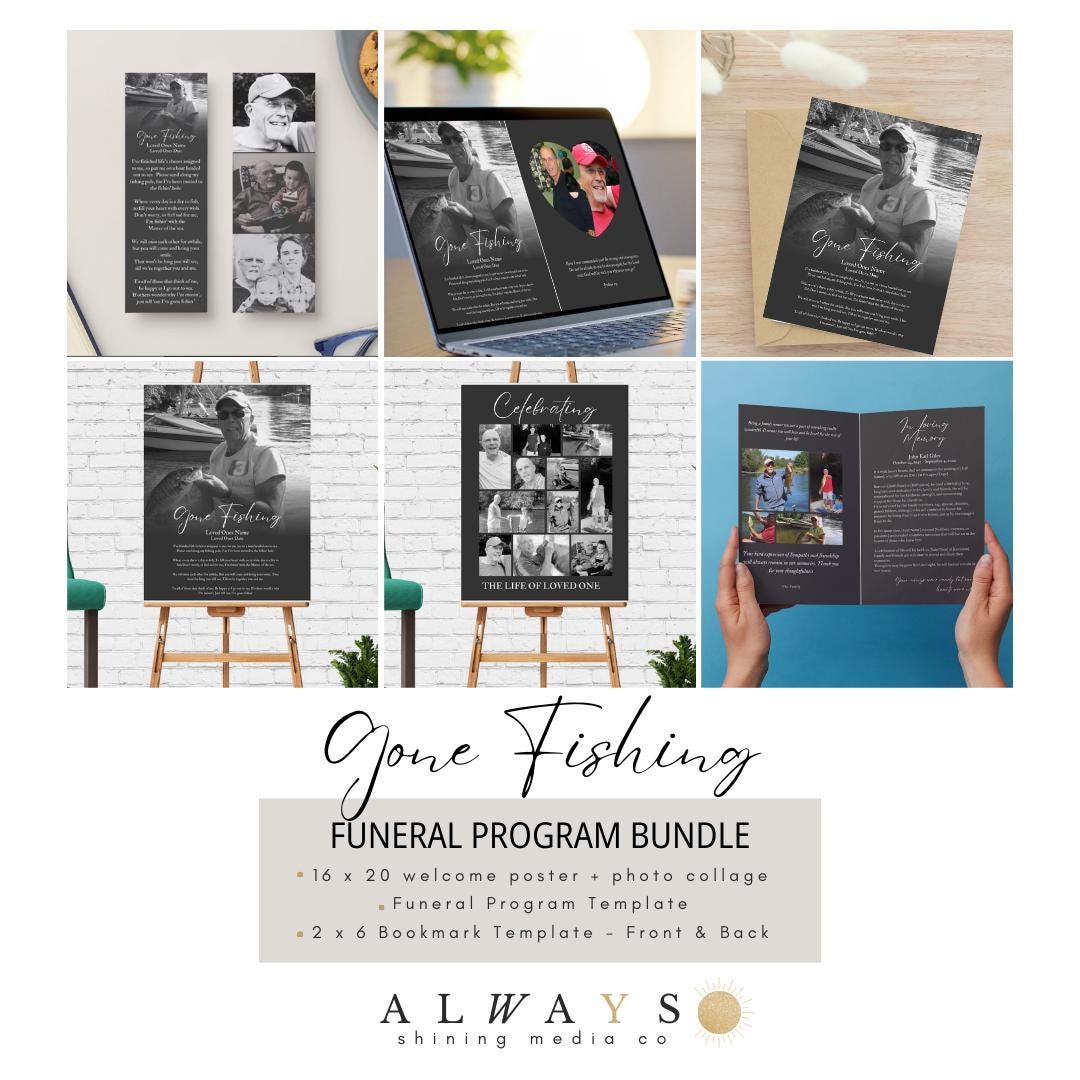 Fish Funeral Program Design Gone Fishing Funeral Program Template Bundle | Celebration of Life ...