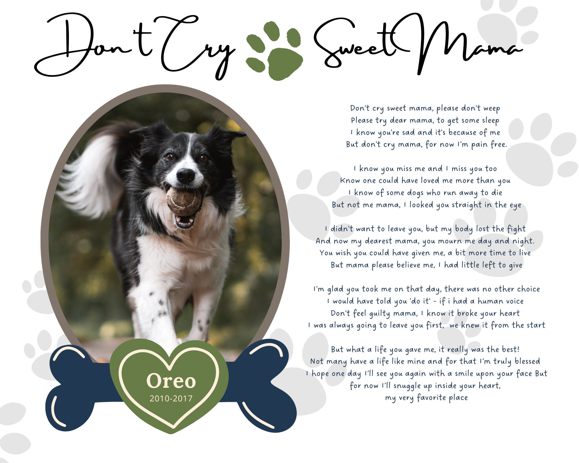 Digital Template Personalized Pet Memorial Poem - Etsy