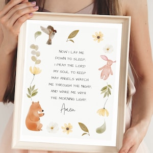 Now I Lay Me Down to Sleep Print | Digital Bedtime Prayer Wall Art | Nursery Printable | Kids Room Christian Decor