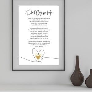 Digital Don't Cry for Me Memorial Poem. - Etsy