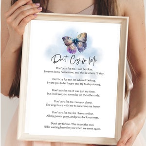Don&#39;t Cry for Me Gedenkgedicht | Digitale Beerdigung | Feier des Lebensandenken | Beileid Geschenk | Erinnerungskunst