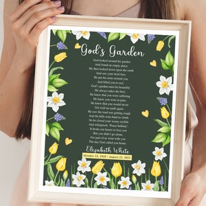 God&#39;s Garden Poem Wall Art | Digital Memorial Print | Funeral Keepsake | Sympathy Gift | Remembrance Printable