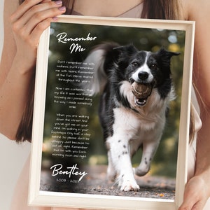 Memorial digital personalizado para mascotas "Recuérdame" añade cualquier poema