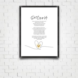 Digital Don't Cry for Me Memorial Poem. - Etsy