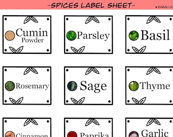 Spices And Herbs Vinyl Sticker Adhesive Labels - Spices Label - 15 Labels - Home Decor - Kitchen Organisation - Spice Jar - V Leaf Design