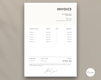 Editable Invoice Template for Small Business | Customizable Tan Canva ...