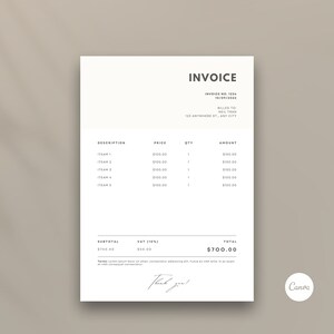 Bearbeitbare Rechnungsvorlage | Geschäftsrechnung | Individualisierbares Bestellformular | Rechnungsformular | Canva-Vorlage | Minimale, moderne Rechnung | Quittung