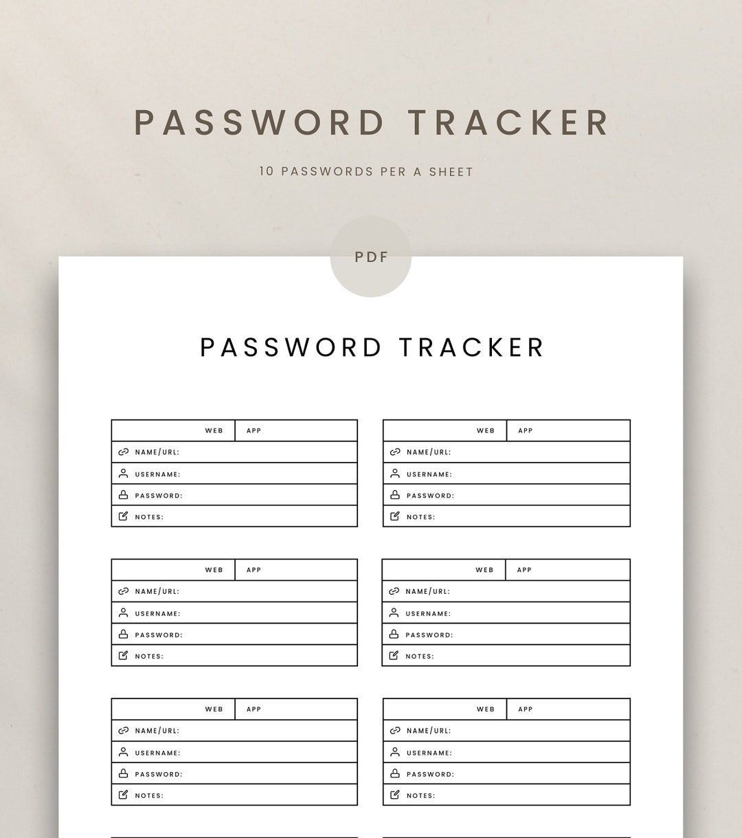 Password Tracker Printable Password Log Password Keeper Digital
