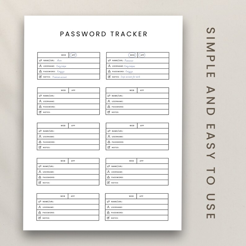 Password Tracker Printable | Password Log | Password Keeper | Digital ...