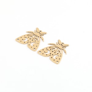2 Pcs Raw Brass Moth Pendant, Moth Charm, Moon Pattern Pendant, Moth Earring, Laser Cut Animal Jewelry, Laser Cut Findings, 25x26mm, SH-1104