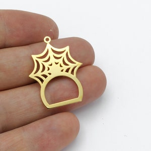24k Gold Plated Spider Web Pendant, Spider Web Charms, Spooky Charms, Gold Plated Halloween Jewelry, Spider Web Earrings, 24x30mm, SH-2020