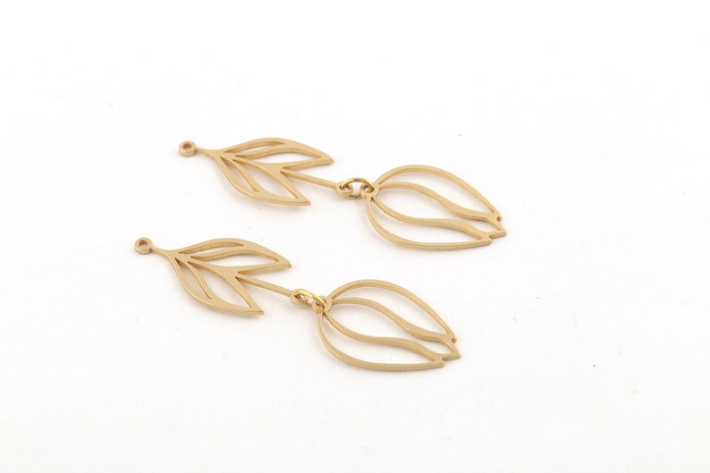 6 Pcs Raw Brass Tulip Boucles d'oreilles, Dangle Flower Charms, Two Pieces Tulip Flower Pendant, Brass Flower Charms, Boucles d'oreilles, SH-951 image 4