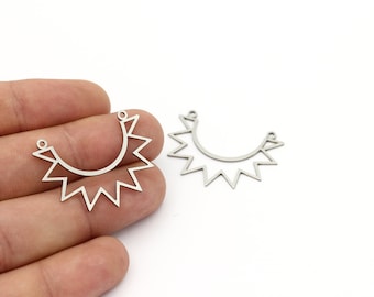 2 stuks roestvrijstalen zon connector, halve zon hanger, stalen zon oorbellen, rauwe zonneschijn sieraden, oorbel connector, 27x35mm, SH-1179