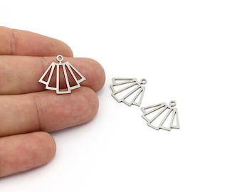 May include: Three silver metal fan-shaped charms with a loop at the top for attaching to jewelry or other crafts.