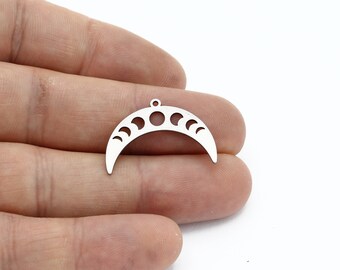 4 Pcs Stainless Steel Moon Phase Charm, Moon Pendant, Crescent Earrings, Celestial Charm, Jewelry Supplies, Earring Pendant, 8x26mm, SH-3094