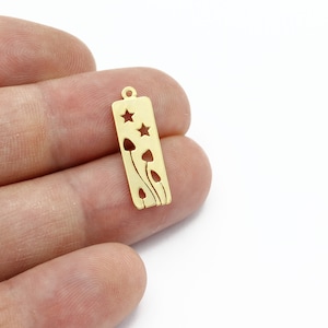 2 Pcs 24k Gold Plated Star and Flower Charms, Tiny Tulip Pendant, Rectangle Flower Earrings, Earring Charm, Gold Findings, 7x22mm, SH-2863