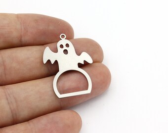 Colgante fantasma de acero inoxidable de 2 piezas, amuletos fantasmas, amuletos espeluznantes, joyería de Halloween de acero, pendientes fantasma, hallazgos de acero, 23x31 mm, SH-1668
